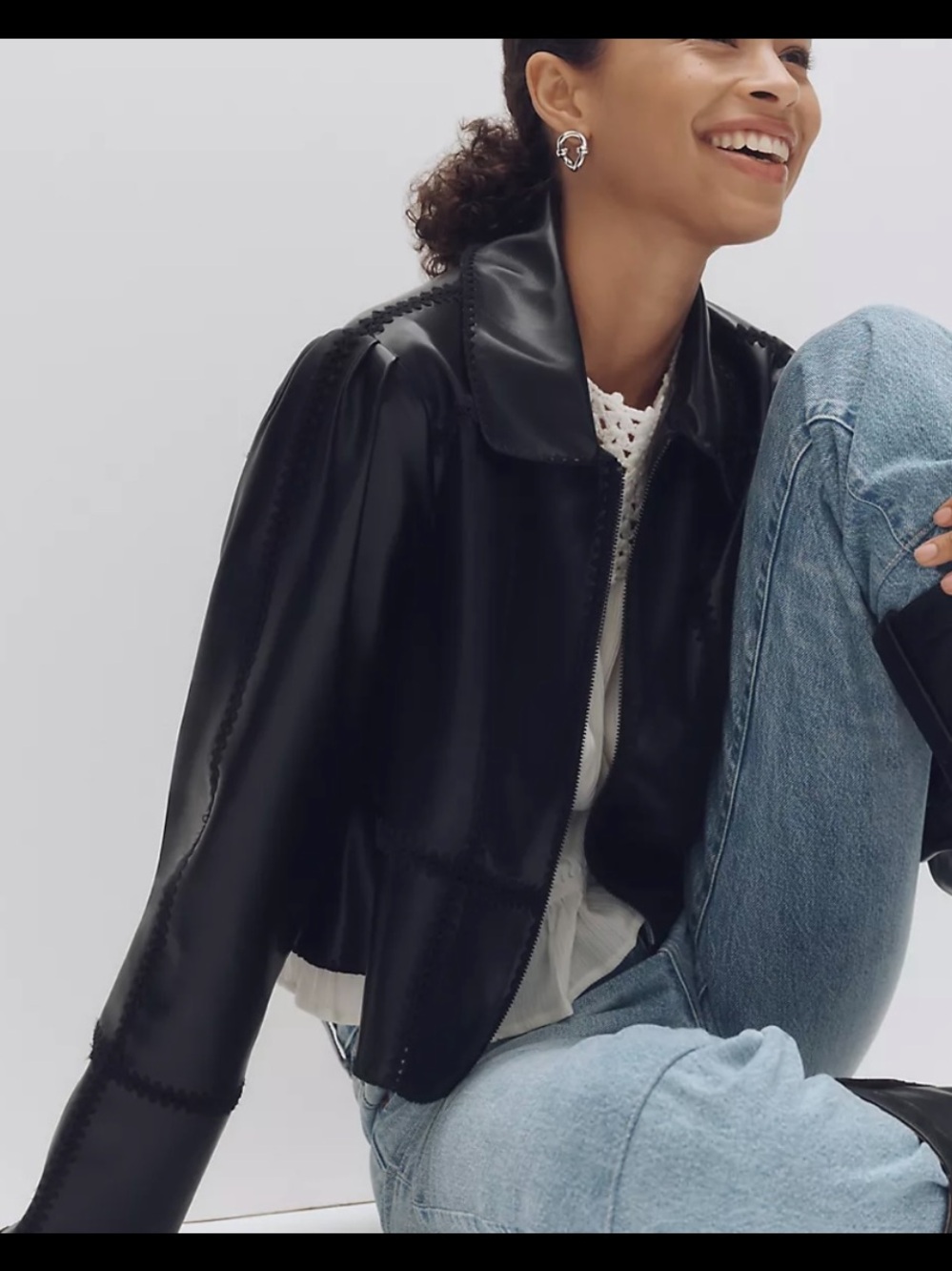 Anthropologie Black Faux Leather Zip Jacket